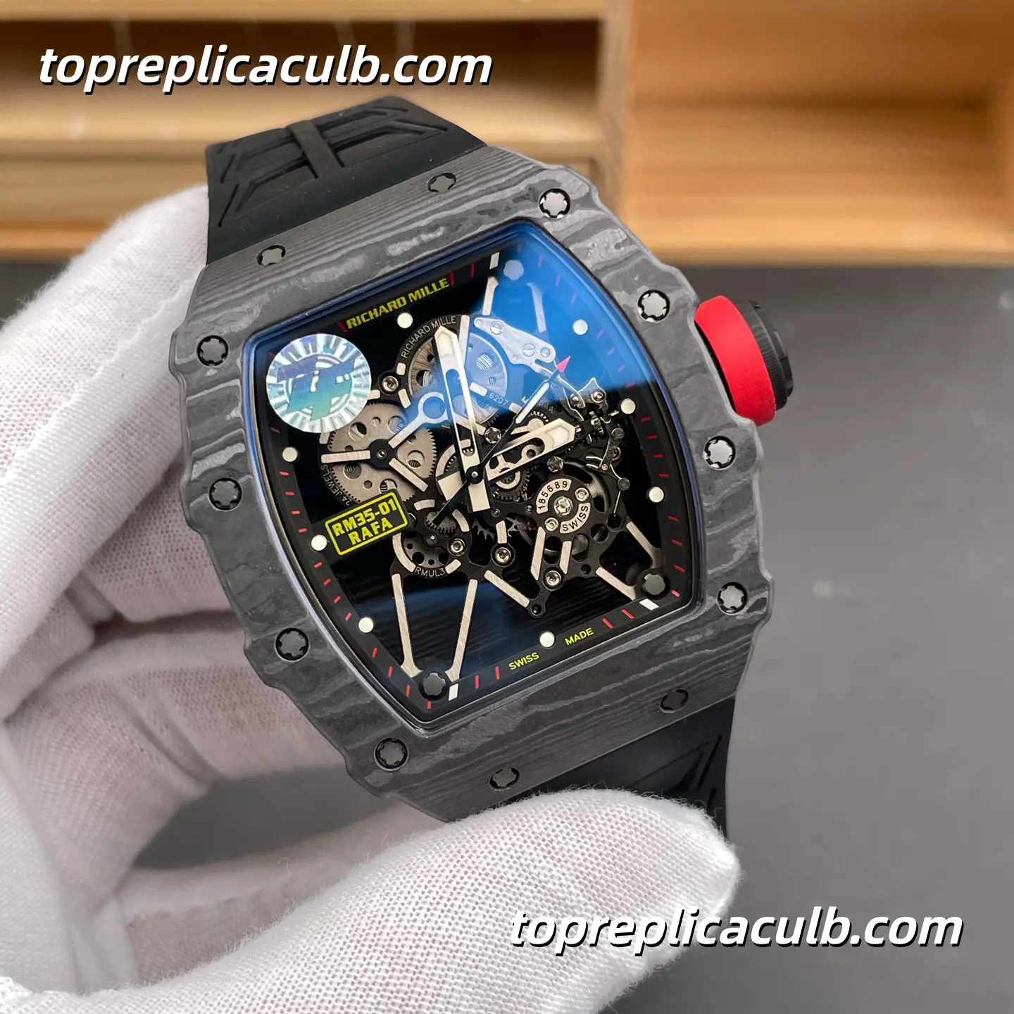 ZF Factory Richard Mille RM35-01 Rafael Nadal Black Red Carbon Fiber Skeleton Dial 51x42mm Super Clone Watch With RMUL3 Movement - Image 4