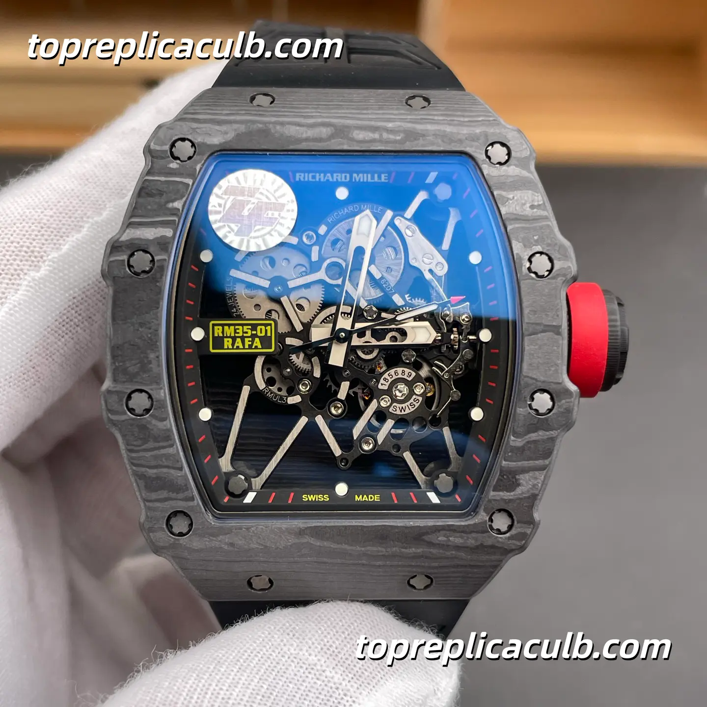 ZF Factory Richard Mille RM35-01 Rafael Nadal Black Red Carbon Fiber Skeleton Dial 51x42mm Super Clone Watch With RMUL3 Movement - Image 3