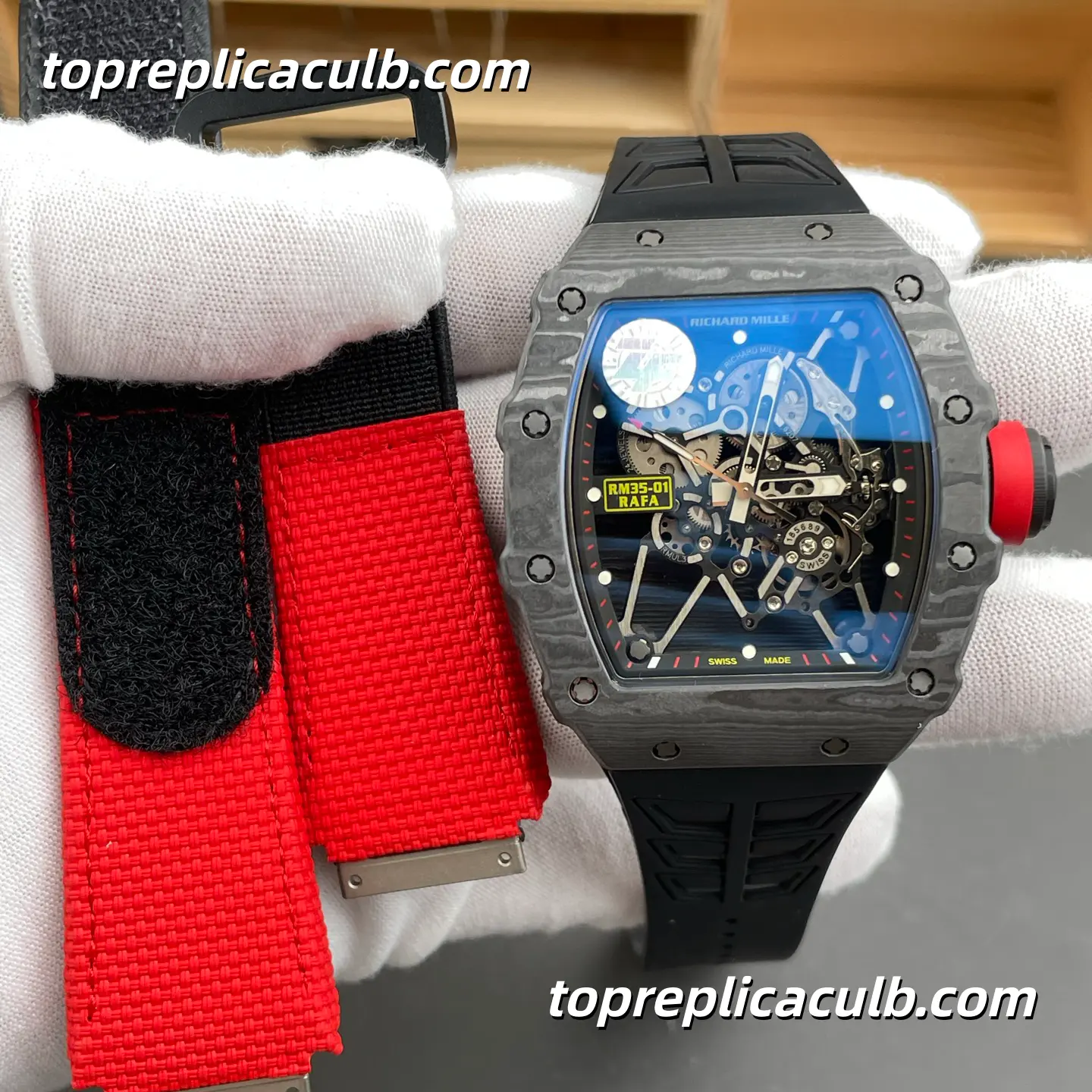 ZF Factory Richard Mille RM35-01 Rafael Nadal Black Red Carbon Fiber Skeleton Dial 51x42mm Super Clone Watch With RMUL3 Movement - Image 5