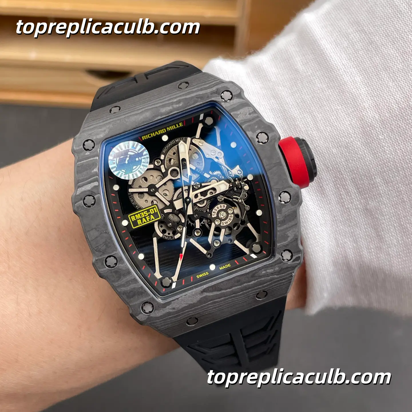 ZF Factory Richard Mille RM35-01 Rafael Nadal Black Red Carbon Fiber Skeleton Dial 51x42mm Super Clone Watch With RMUL3 Movement - Image 2