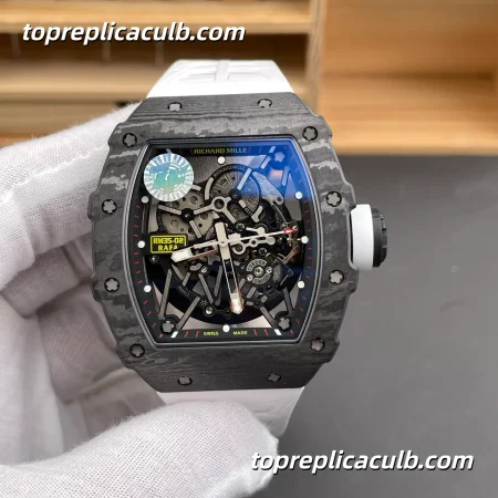 ZF Factory Richard Mille RM35-02 Rafael Nadal V7 White Shark Carbon Fiber Red Crown Skeleton Dial 49.94x44.5mm Super Clone Watch