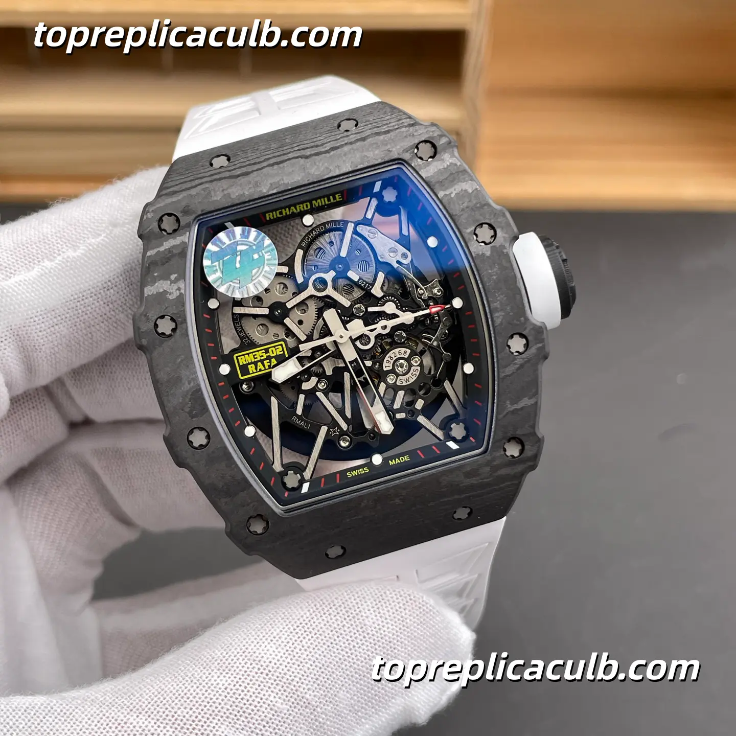 ZF Factory Richard Mille RM35-02 Rafael Nadal V7 White Shark Carbon Fiber Red Crown Skeleton Dial 49.94x44.5mm Super Clone Watch With RMAL1 Movement - Image 4