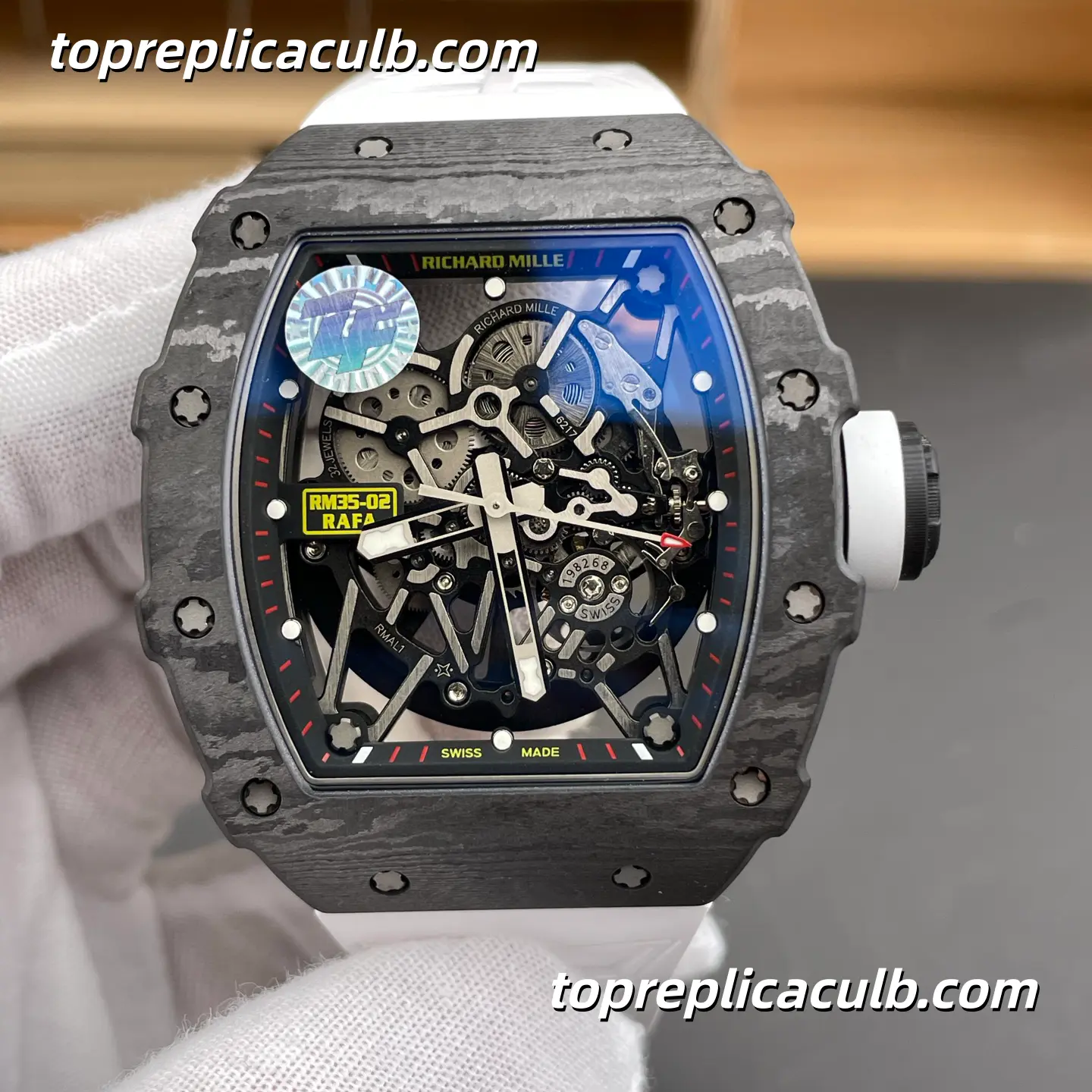 ZF Factory Richard Mille RM35-02 Rafael Nadal V7 White Shark Carbon Fiber Red Crown Skeleton Dial 49.94x44.5mm Super Clone Watch With RMAL1 Movement - Image 3