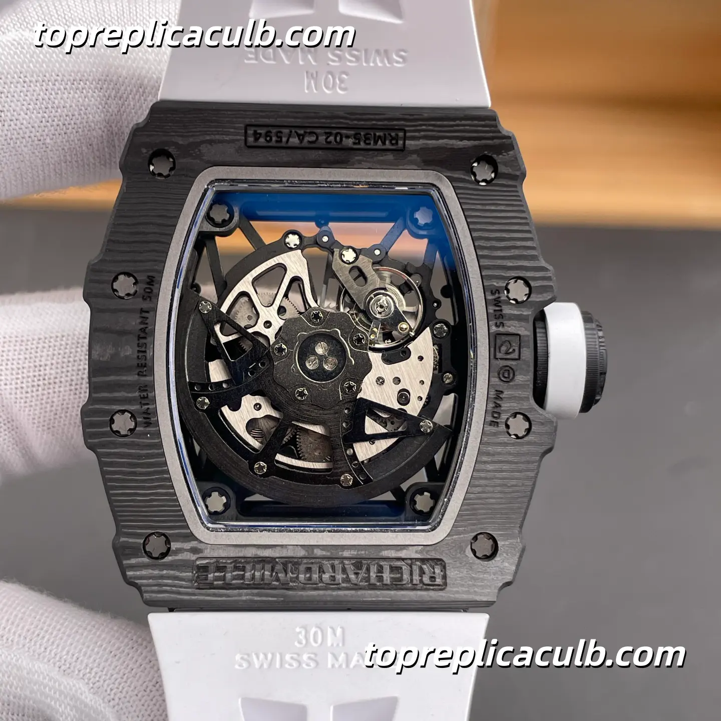 ZF Factory Richard Mille RM35-02 Rafael Nadal V7 White Shark Carbon Fiber Red Crown Skeleton Dial 49.94x44.5mm Super Clone Watch With RMAL1 Movement - Image 5
