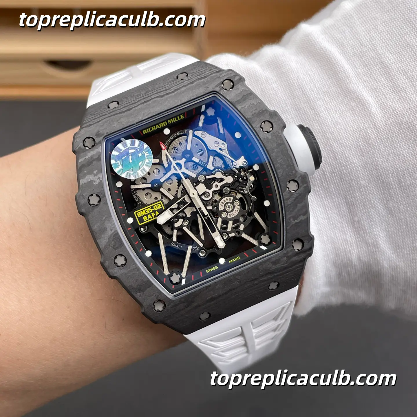 ZF Factory Richard Mille RM35-02 Rafael Nadal V7 White Shark Carbon Fiber Red Crown Skeleton Dial 49.94x44.5mm Super Clone Watch With RMAL1 Movement - Image 2