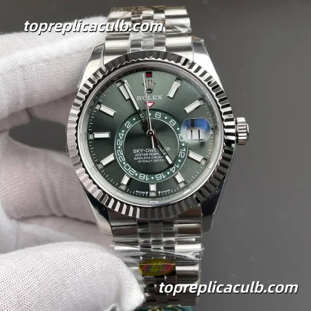 ZF Factory Rolex Sky-Dweller M336934-0002 42MM Mint Green Dial Jubilee Bracelet Super Clone Watch with GMT and Annual Calendar