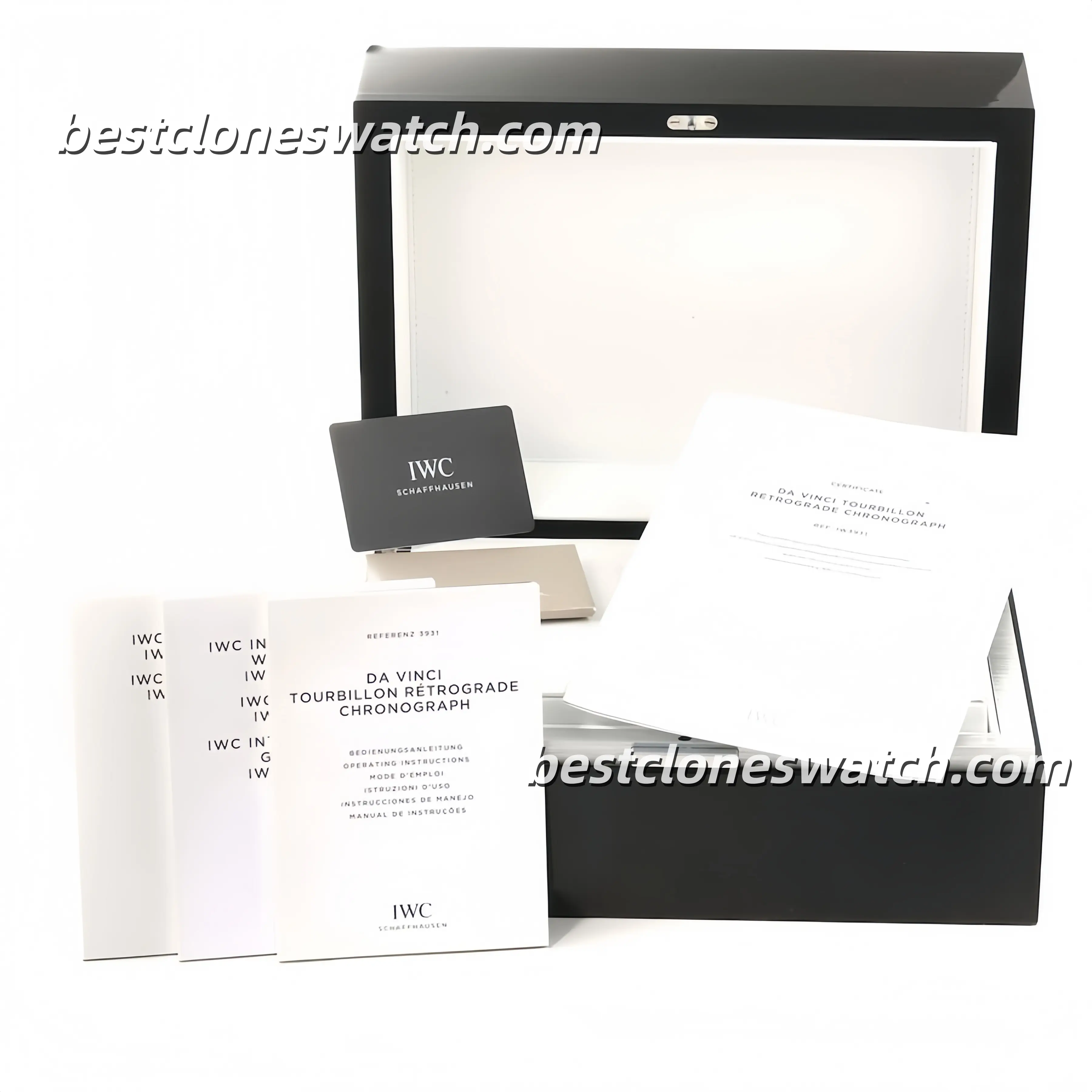 IWC Black Piano Lacquer Wooden Watch Box Set with Warranty Card, Manuals and Certificate for Replica & Super Clone Watches