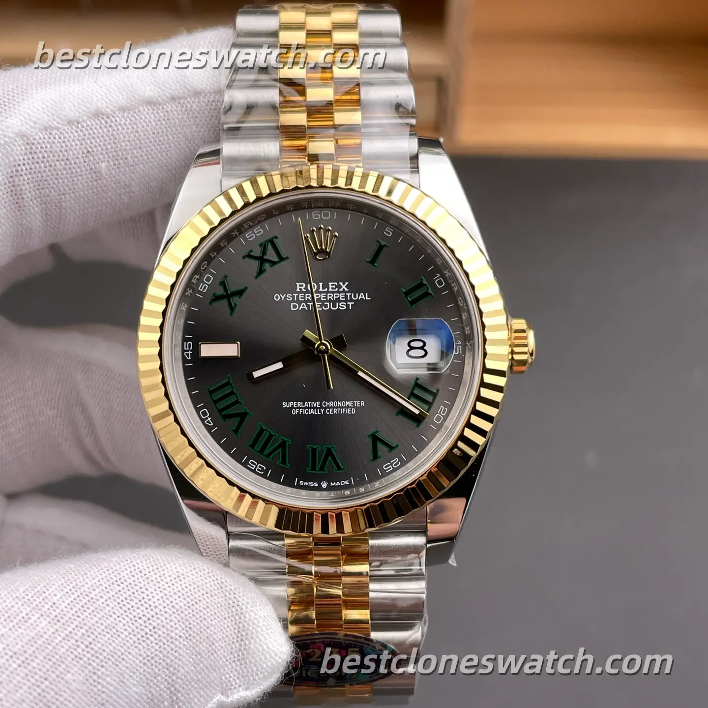 Rolex DateJust 41MM 126333-0020 Wimbledon Grey Roman Dial Two Tone Jubilee Bracelet Super Clone Watch with 3235 Movement