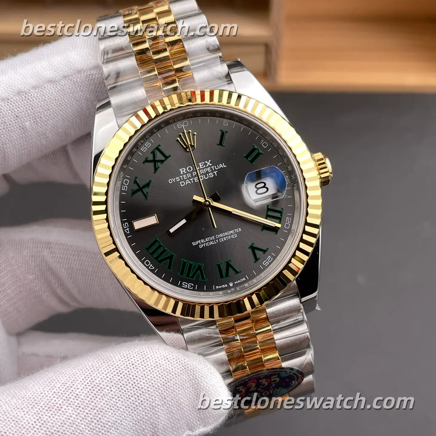 Rolex DateJust 41MM 126333-0020 Wimbledon Grey Roman Dial Two Tone Jubilee Bracelet Super Clone Watch with 3235 Movement - Image 4