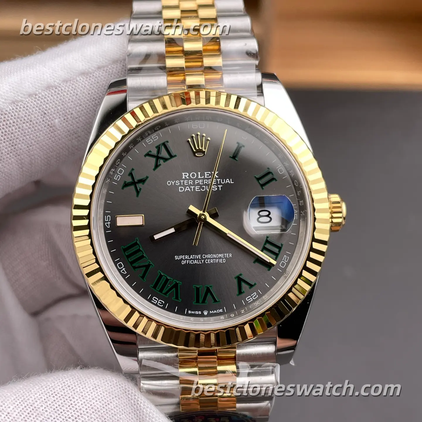 Rolex DateJust 41MM 126333-0020 Wimbledon Grey Roman Dial Two Tone Jubilee Bracelet Super Clone Watch with 3235 Movement - Image 3