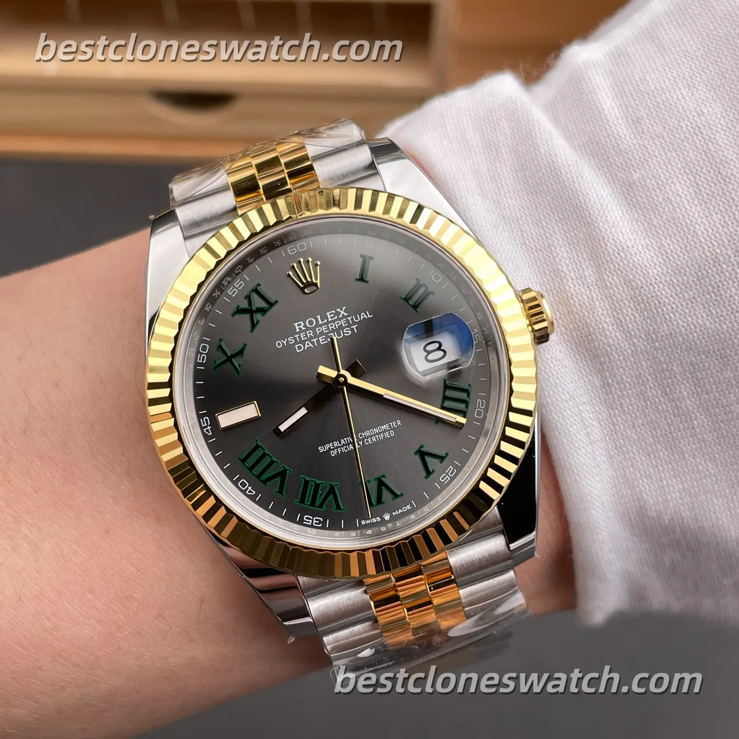 Rolex DateJust 41MM 126333-0020 Wimbledon Grey Roman Dial Two Tone Jubilee Bracelet Super Clone Watch with 3235 Movement - Image 2