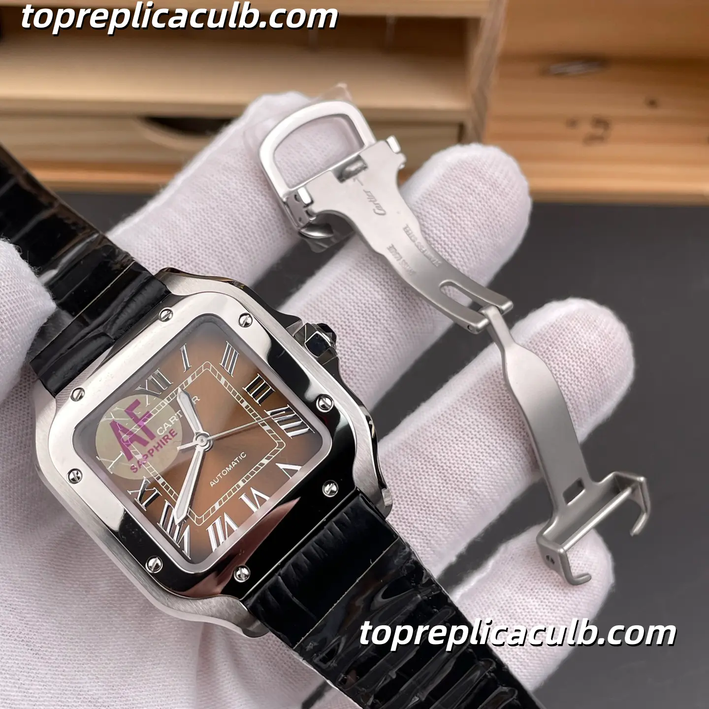 AF Factory Cartier Santos Super Clone Watch 35.1MM Gradient Brown Dial WSSA0065 - Image 5