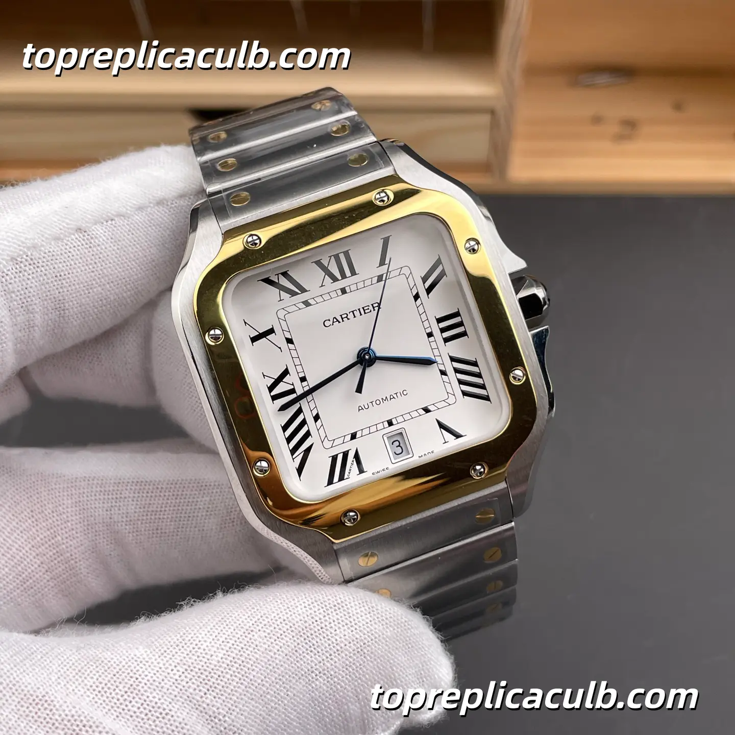 BV Factory Cartier Santos Large Model Super Clone Watch 39.8MM Silver Dial W2SA0009 - Image 4
