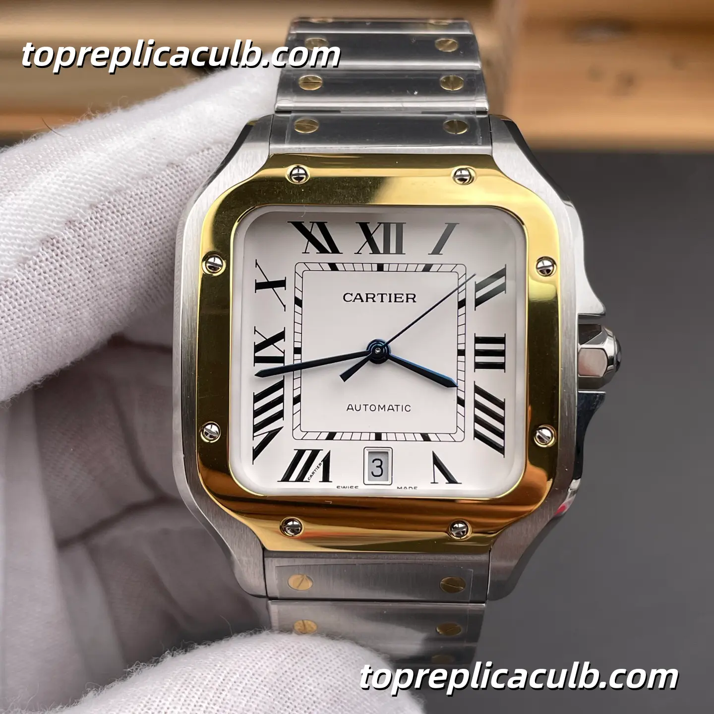 BV Factory Cartier Santos Large Model Super Clone Watch 39.8MM Silver Dial W2SA0009 - Image 3