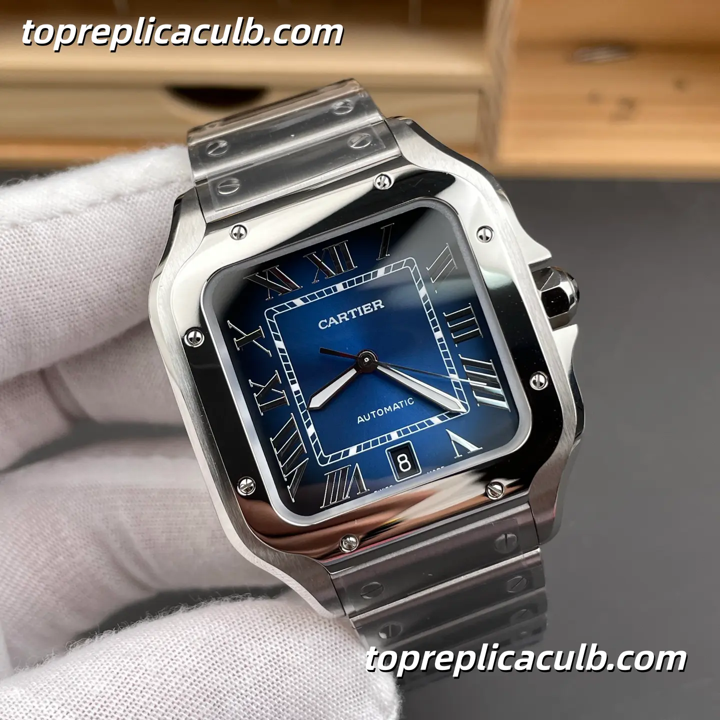BV Factory Cartier Santos Super Clone Watch 39.8MM Blue Dial WSSA0030 - Image 4