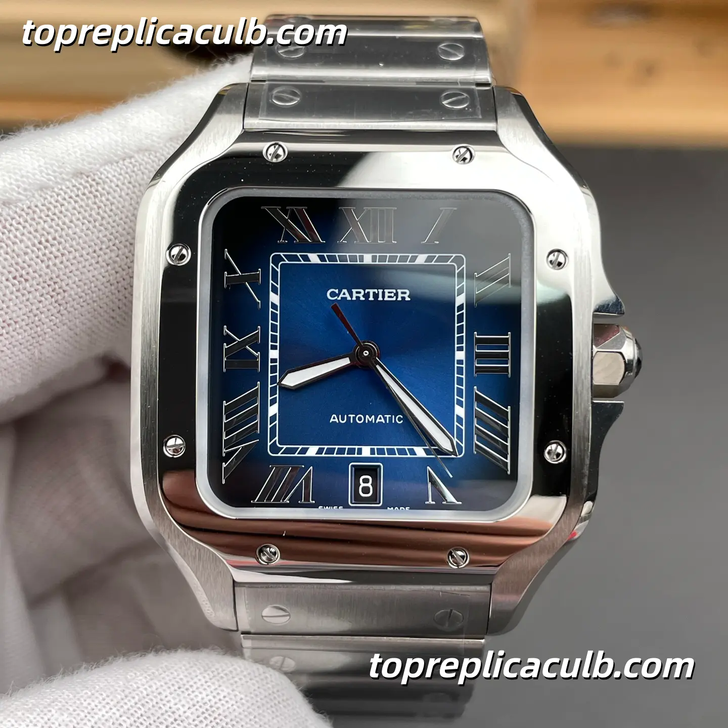 BV Factory Cartier Santos Super Clone Watch 39.8MM Blue Dial WSSA0030 - Image 3