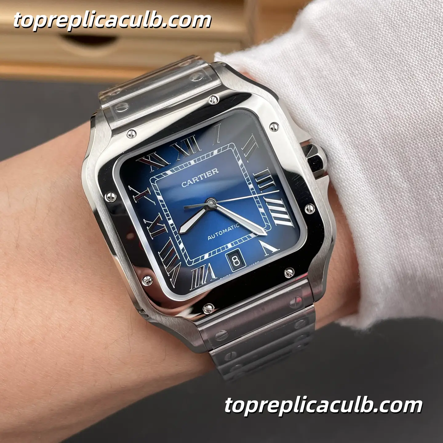 BV Factory Cartier Santos Super Clone Watch 39.8MM Blue Dial WSSA0030 - Image 2