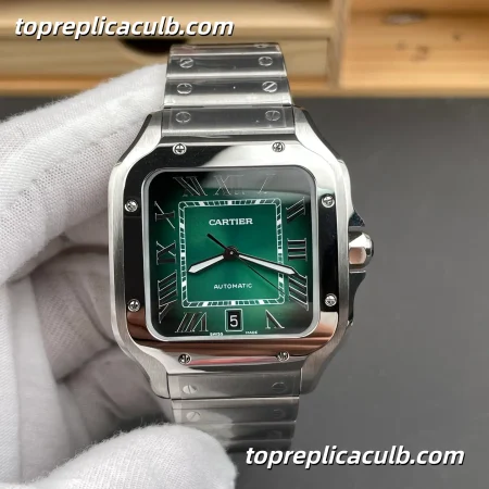 BV Factory Cartier Santos Super Clone Watch 39.8MM Green Dial WSSA0062