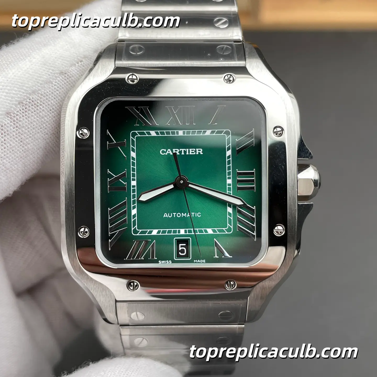 BV Factory Cartier Santos Super Clone Watch 39.8MM Green Dial WSSA0062 - Image 3