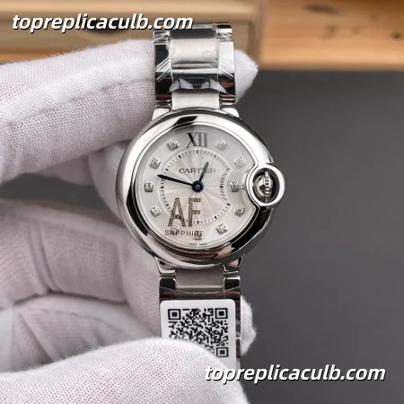Cartier Ballon Bleu Super Clone Watch 28MM Silver Diamond Dial WE902073