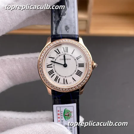 Cartier Ronde Super Clone Watch 29MM Silver Dial Diamond Bezel WJRN0009